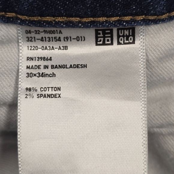 Uniqlo Jeans Mens 30x34 (Fits 29x32) Selvedge Kaihara Slim Straight Low Rise - Picture 7 of 16